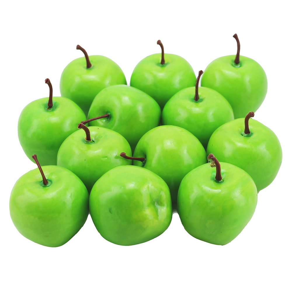 12x Deko Äpfel Ø5cm, h.-grün glänzend mit Draht, künstlich, Früchte !!!