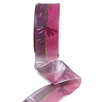 Band leicht transparent m. Blüten, Farbe erika 40mm 20m Kunstfaser