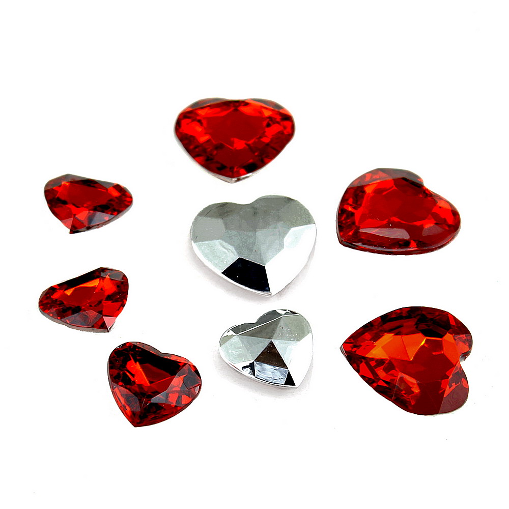 30 St. Herz 2 Größen 10/20 "Acryldiamant", 2,7 u. 2,0cm rot/silber, Streuherzen