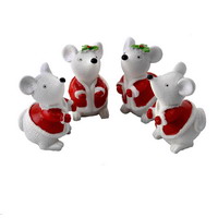 6x Maus mit Mantel 2fach 4cm, grau/rot/weiß, Polyresin, Weihnachten !!!