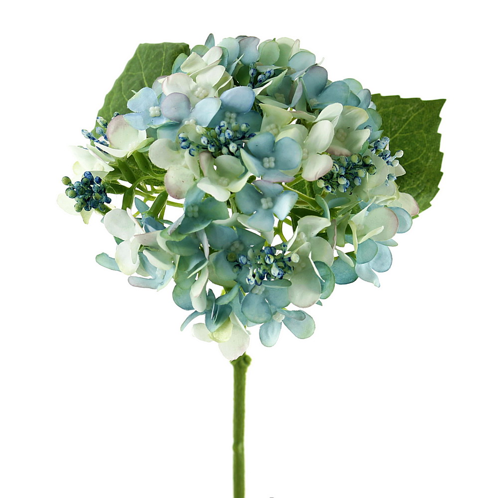 Hortensie Zweig +2 Blätter, L= 32cm Ø13cm Kunstseide, div. Farben/ hellblau