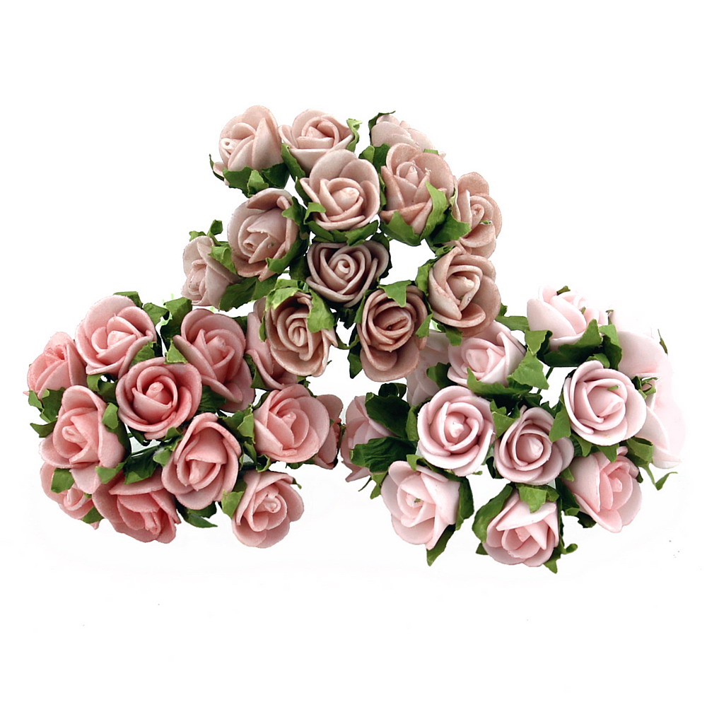 3 Bund Foam- Rosen, rosa Sortiment, 2,5cm/ 1 Bund = 12 Blüten !!!