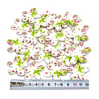 24 St. Holz- Streublüten mit Muster, weiß/grün/rosa 3,5cm, NICE PRICE