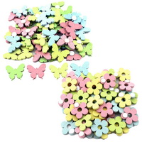 48x Streuartikel + Klebepunkt, Blumen / Schmetterlinge Holz 3,5cm/ bunt pastell