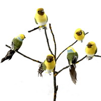 6 Stück Deko- Vögel mit Clip, Samtkörper m. Federn, gelb/grün/natur !!!