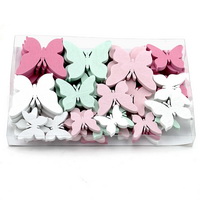 48x Schmetterlinge Holz flach, 5,5-3cm, Box // weiß/rosa/pink/mint