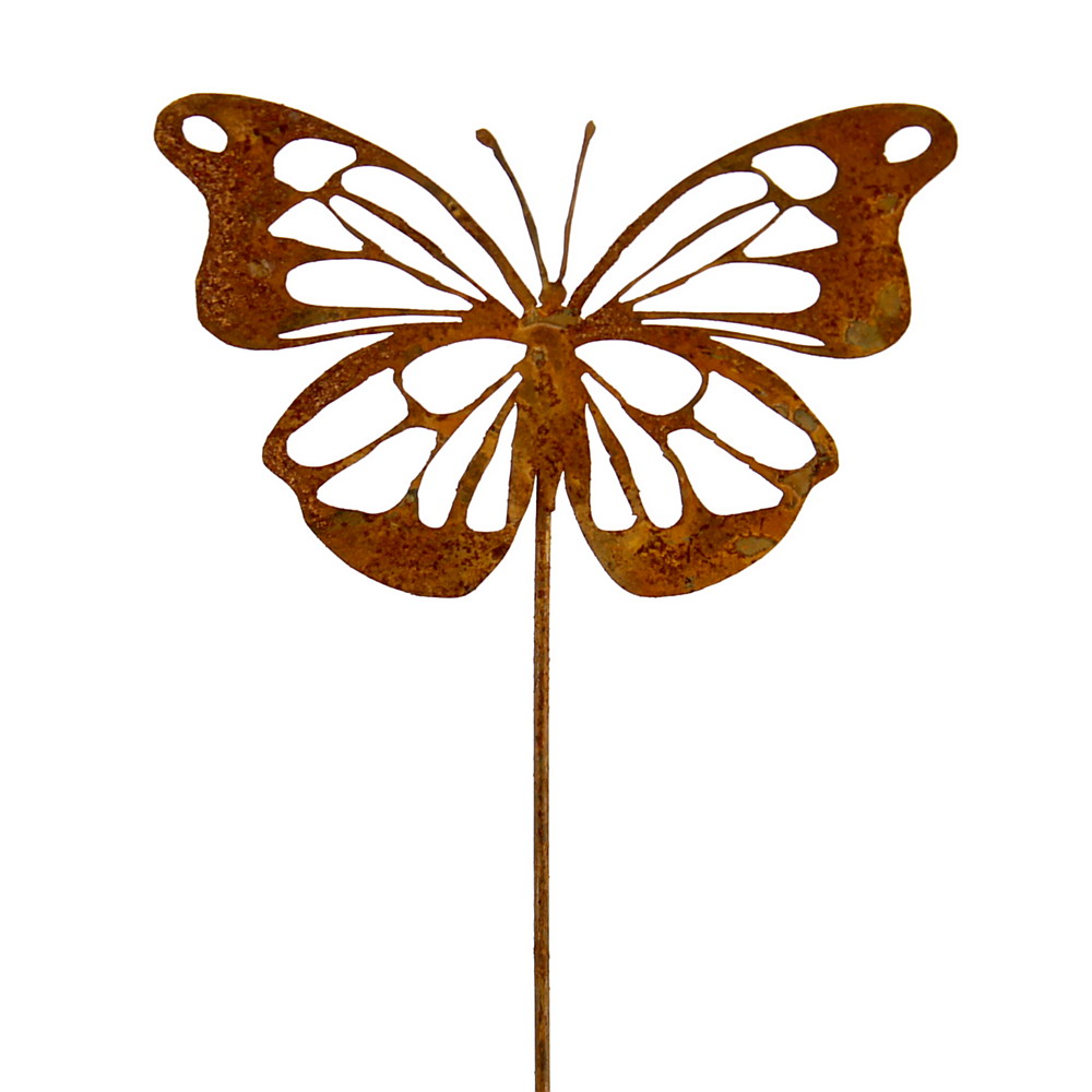 6x Metallstecker Schmetterling flach Rostlook, L 31cm !!!