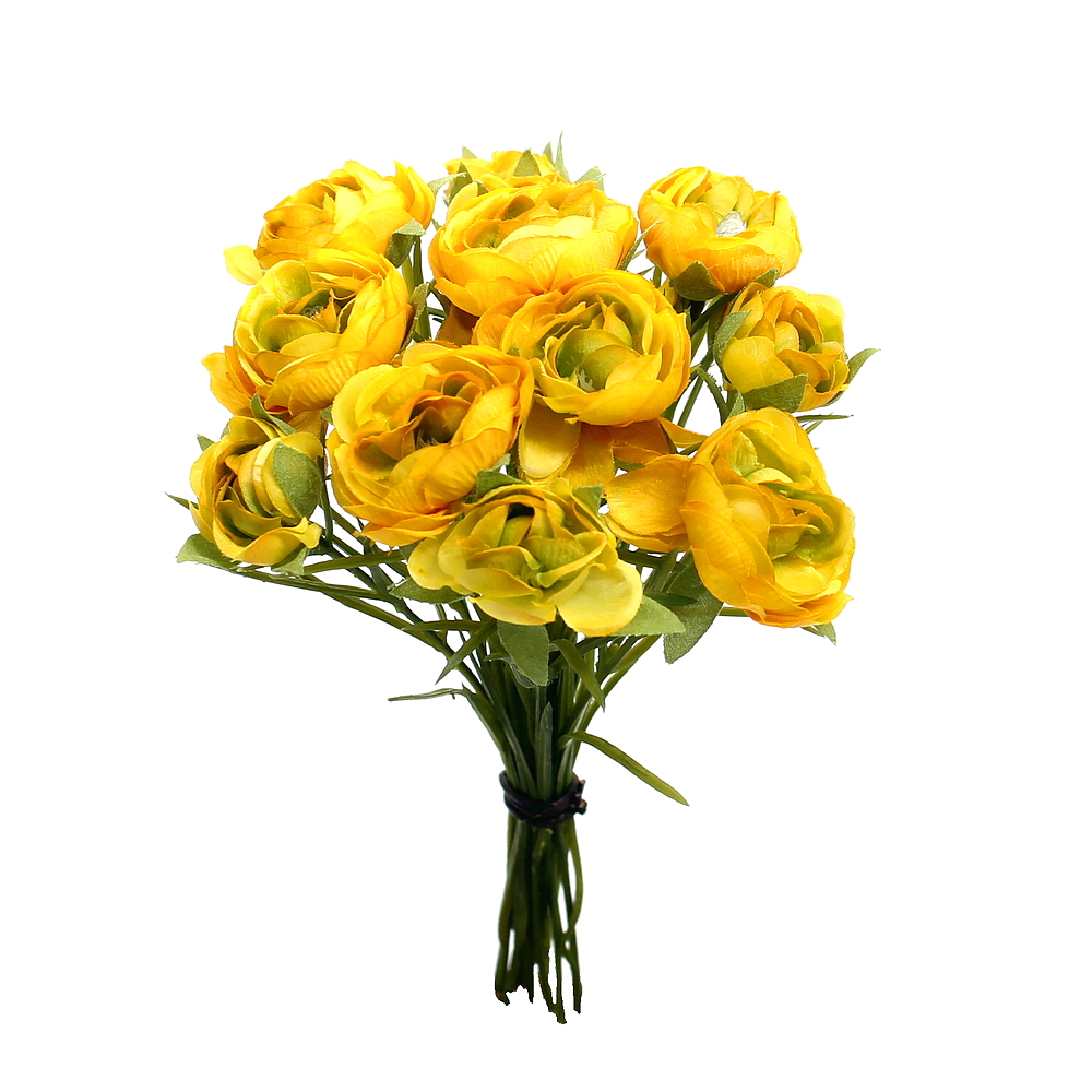 Ranunkel- Busch x12 Blüten, L 23cm, einzelne Stiele, künstlich / 03 gelb