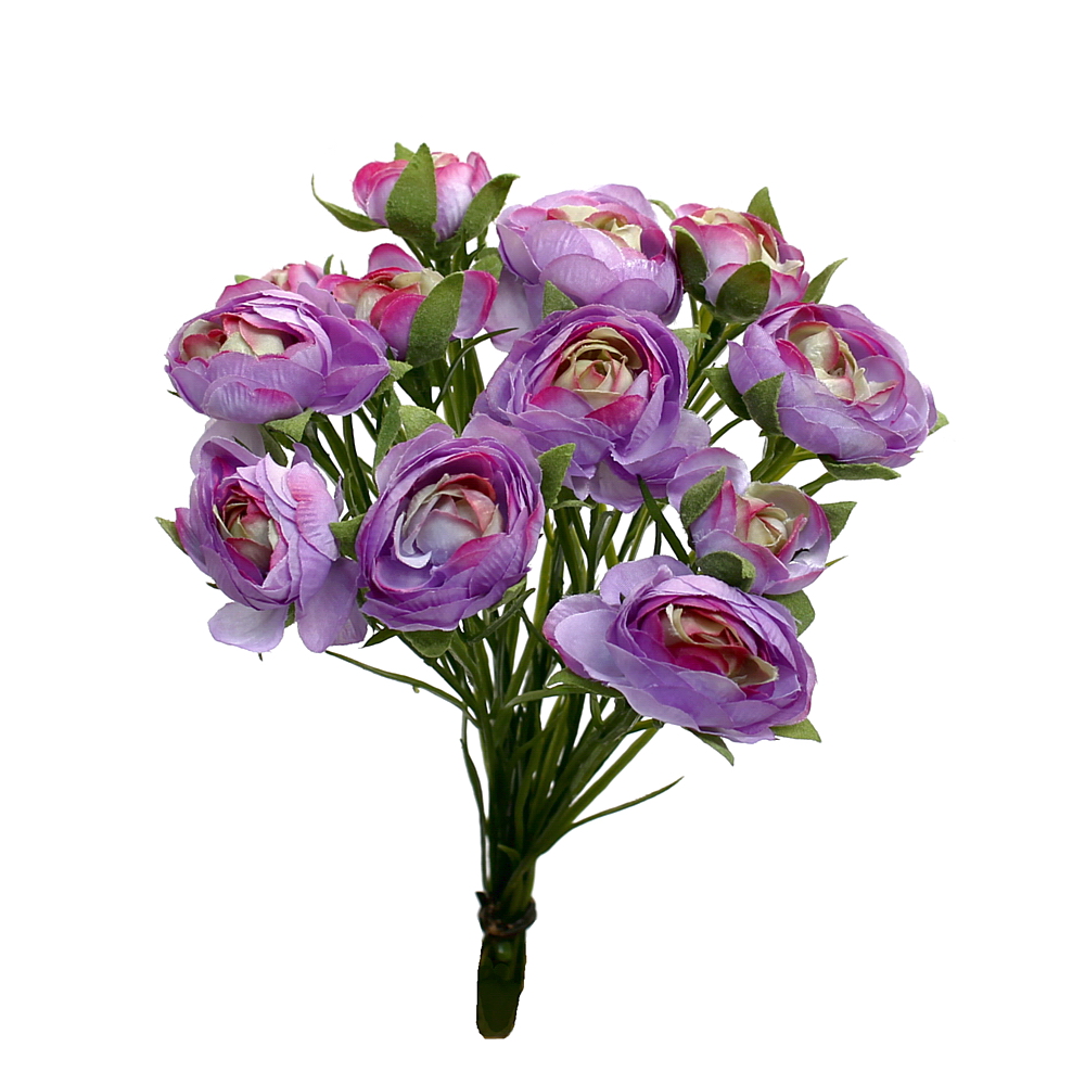 Ranunkel- Busch x12 Blüten, L 23cm, einzelne Stiele, künstlich / 07 violett