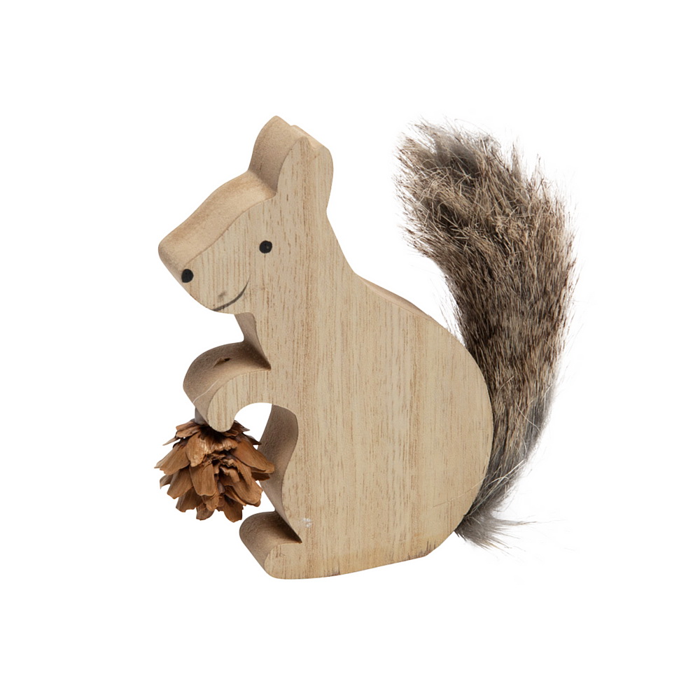 Eichhörnchen aus Holz mit Fell, 11cmx9cm d 1,9cm, natur, Dekofigur !!!