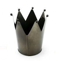 Metall "Krone" als Topf, H19cm x Ø15cm groß, Blumentopf/ khaki