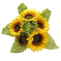 Sonnenblumenstrauß mit 6 Blüten + 5 Blätter L35cm/ Ø25cm, künstlich !!