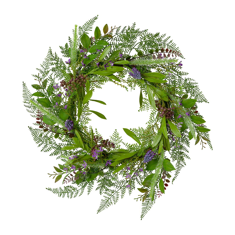 Farn- Muscari- Blütenmix Kranz, auf Bambusring, Ø40cm, grün/violett !!!