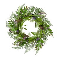 Farn- Muscari- Blütenmix Kranz, auf Bambusring, Ø40cm, grün/violett !!!