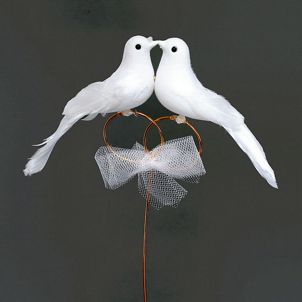 Taubenpaar auf Ringen am Draht, 18cm x 11cm, Hochzeit / Nice Price !!!
