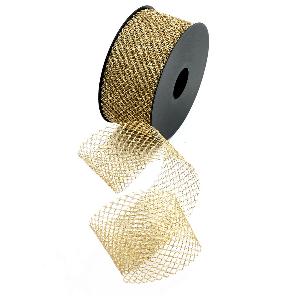 Tüllband weich gold/silber, 50mm, 20 M. wetterfest, Gitterband/  gold