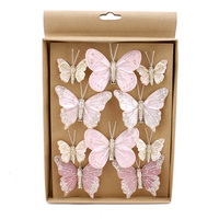 10 Stück Schmetterlinge MIX mit Clip 2 Größen, rosa mit Glitter 806