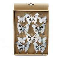10 St. Schmetterlinge MIX mit Clip 2 Größen grau mit Silberglitter 808
