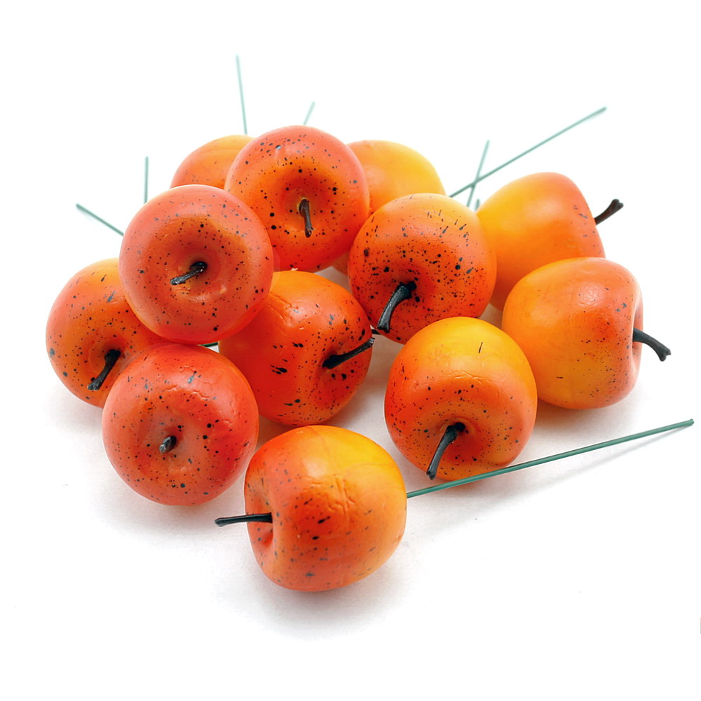 12x Deko Äpfel 3,8cm, orange matt mit Draht, künstlich, Früchte !!!