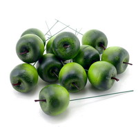 12x Deko Äpfel 3,8cm, grün matt mit Draht, künstlich, Früchte !!!