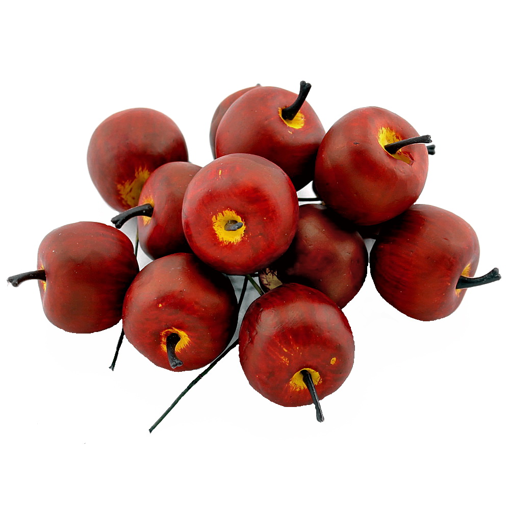12 x Deko Äpfel klein 3,5cm, d.-rot/gelb matt, künstlich, Früchte