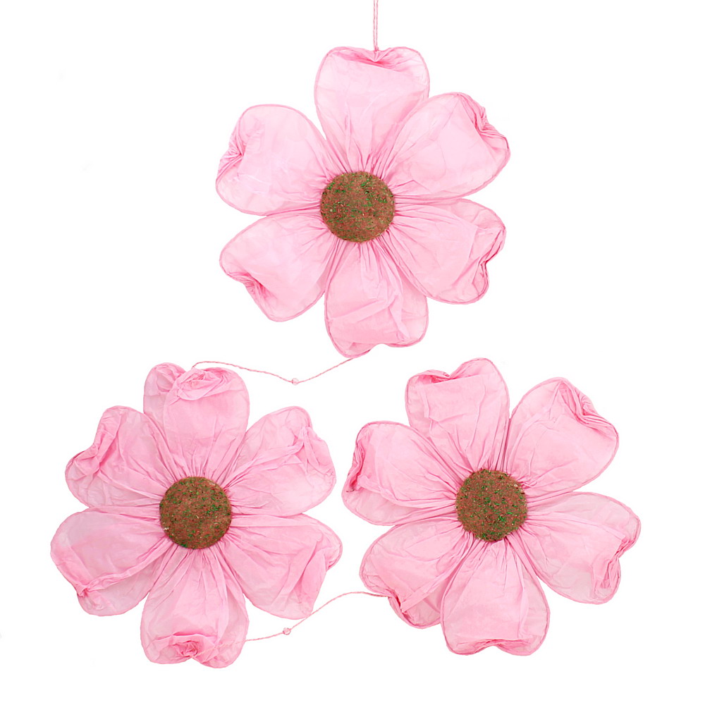 2x Dekohänger Blumen Papier rosa, Ø30cm, komplette Länge ca. 140cm