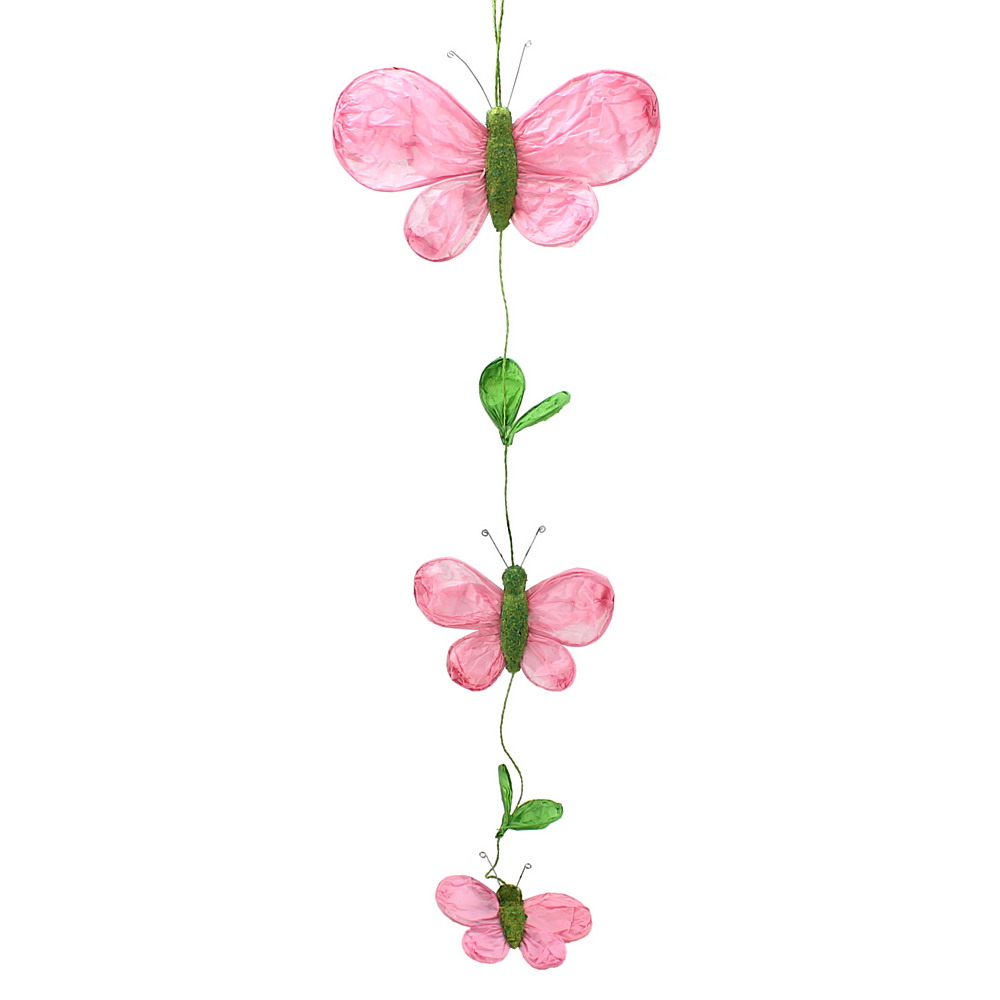 3x Dekohänger Schmetterlinge Papier rosa, komplette Länge ca. 90cm